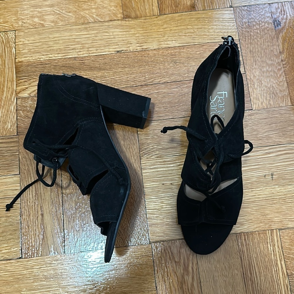 Franco Sarto Gazella Black Suede Lace-Up Sandals